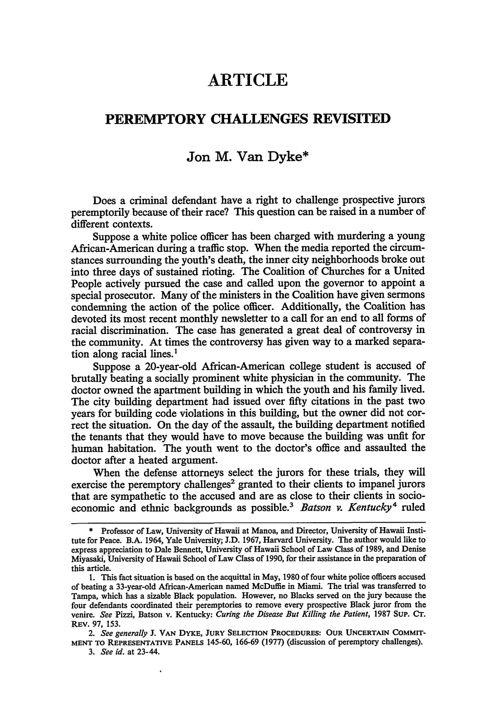 Peremptory Challenges Revisited