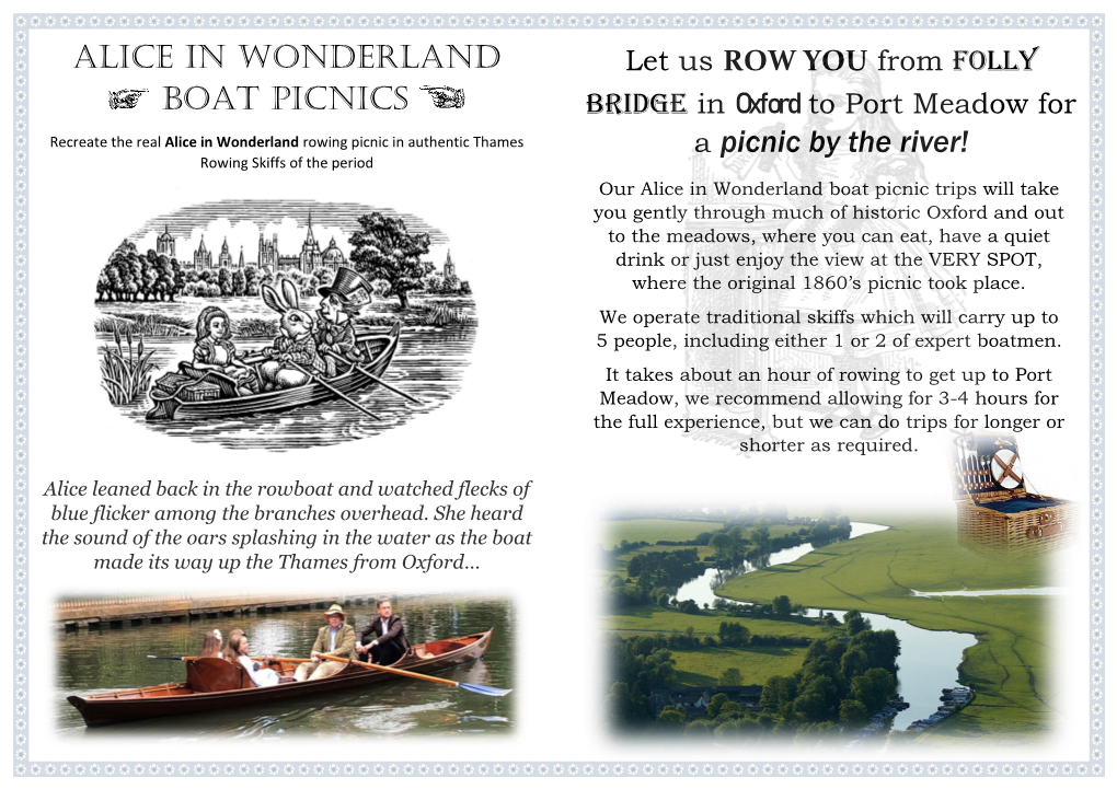 ALICE in WONDERLAND BOAT PICNICS a Picnic By