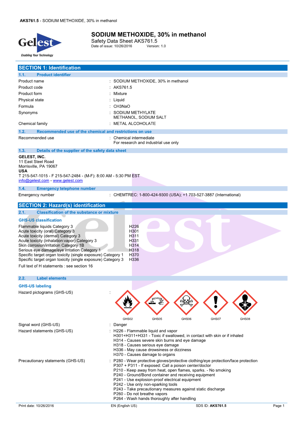 SODIUM METHOXIDE, 30% in Methanol