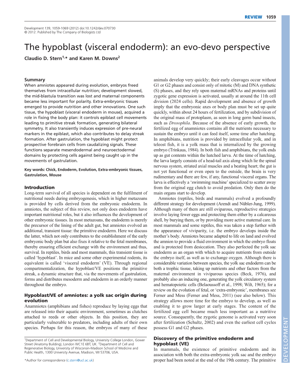 The Hypoblast (Visceral Endoderm): an Evo-Devo Perspective Claudio D