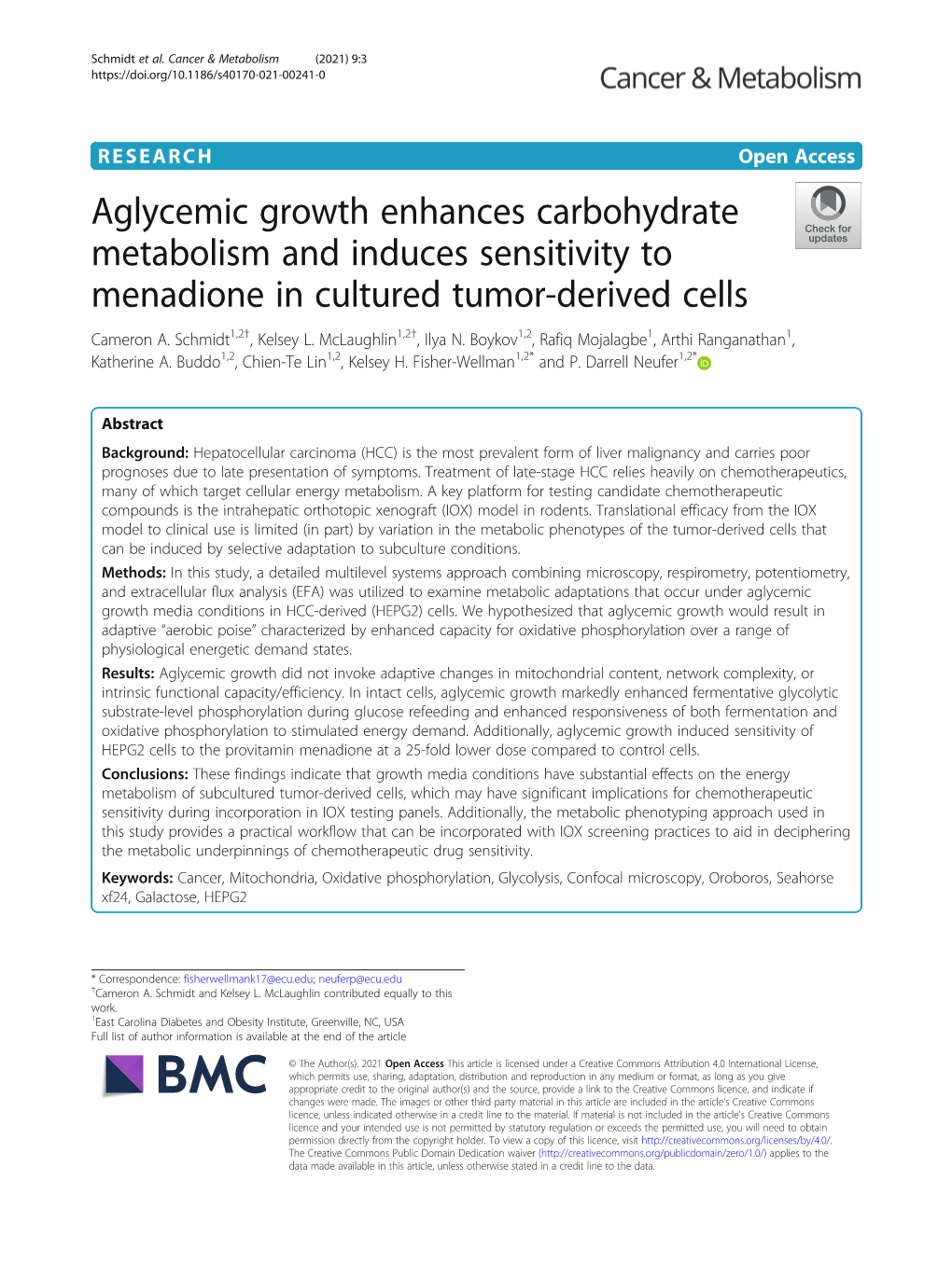 Aglycemic Growth Enhances Carbohydrate Metabolism and Induces Sensitivity to Menadione in Cultured Tumor-Derived Cells Cameron A