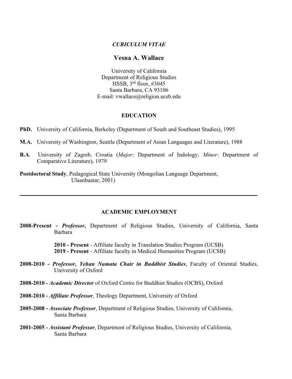 Vesna Wallace CV