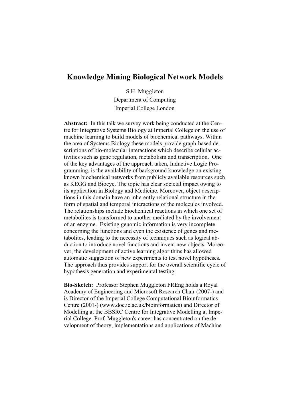 Knowledge Mining Biological Network Models