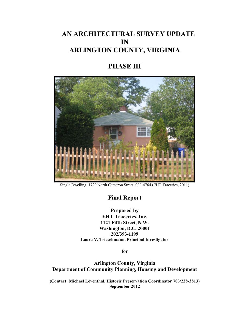 An Architectural Survey Update in Arlington County, Virginia, Phase