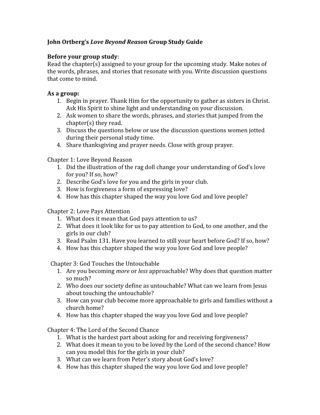 John Ortberg S Love Beyond Reason Group Study Guide