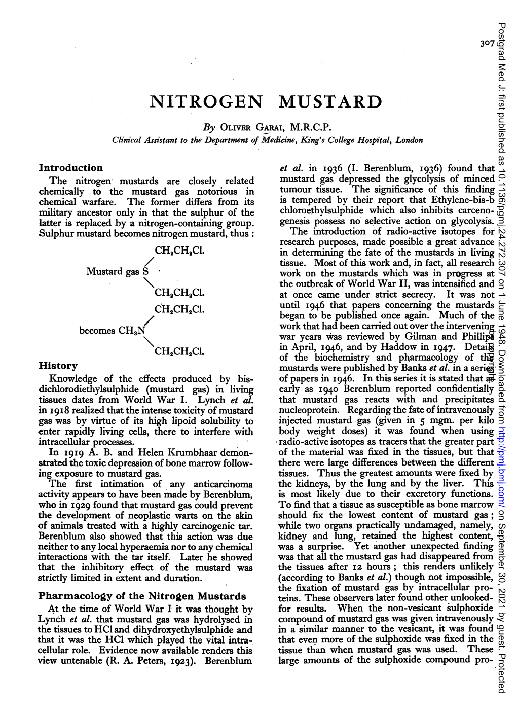 NITROGEN MUSTARD by OLIVER GARAI, M.R.C.P