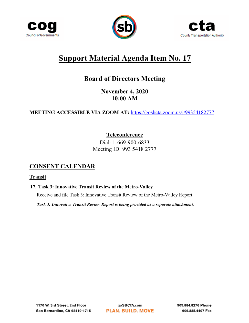 Support Material Agenda Item No