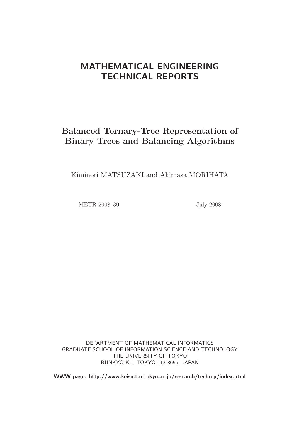 MATHEMATICAL ENGINEERING TECHNICAL REPORTS Balanced