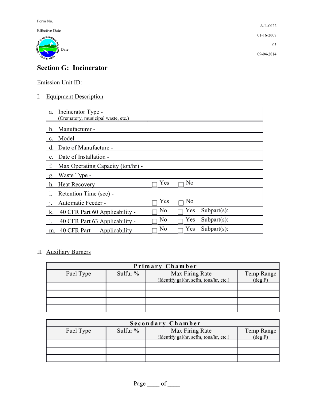 Section G: Incinerator