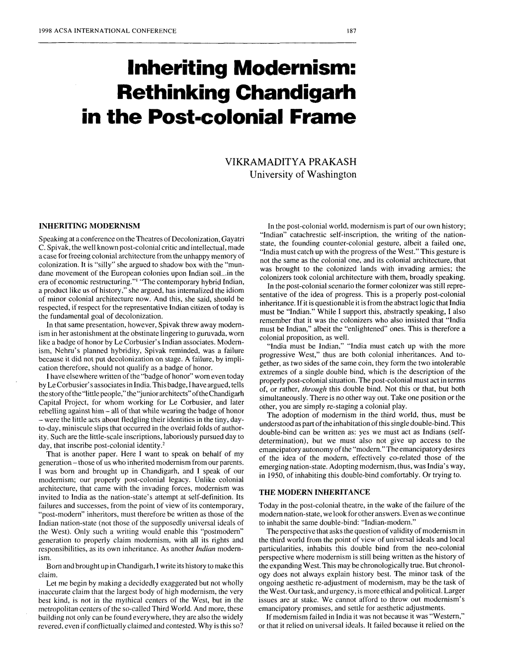 Rethinking Chandigarh in the Post-Colonial Frame