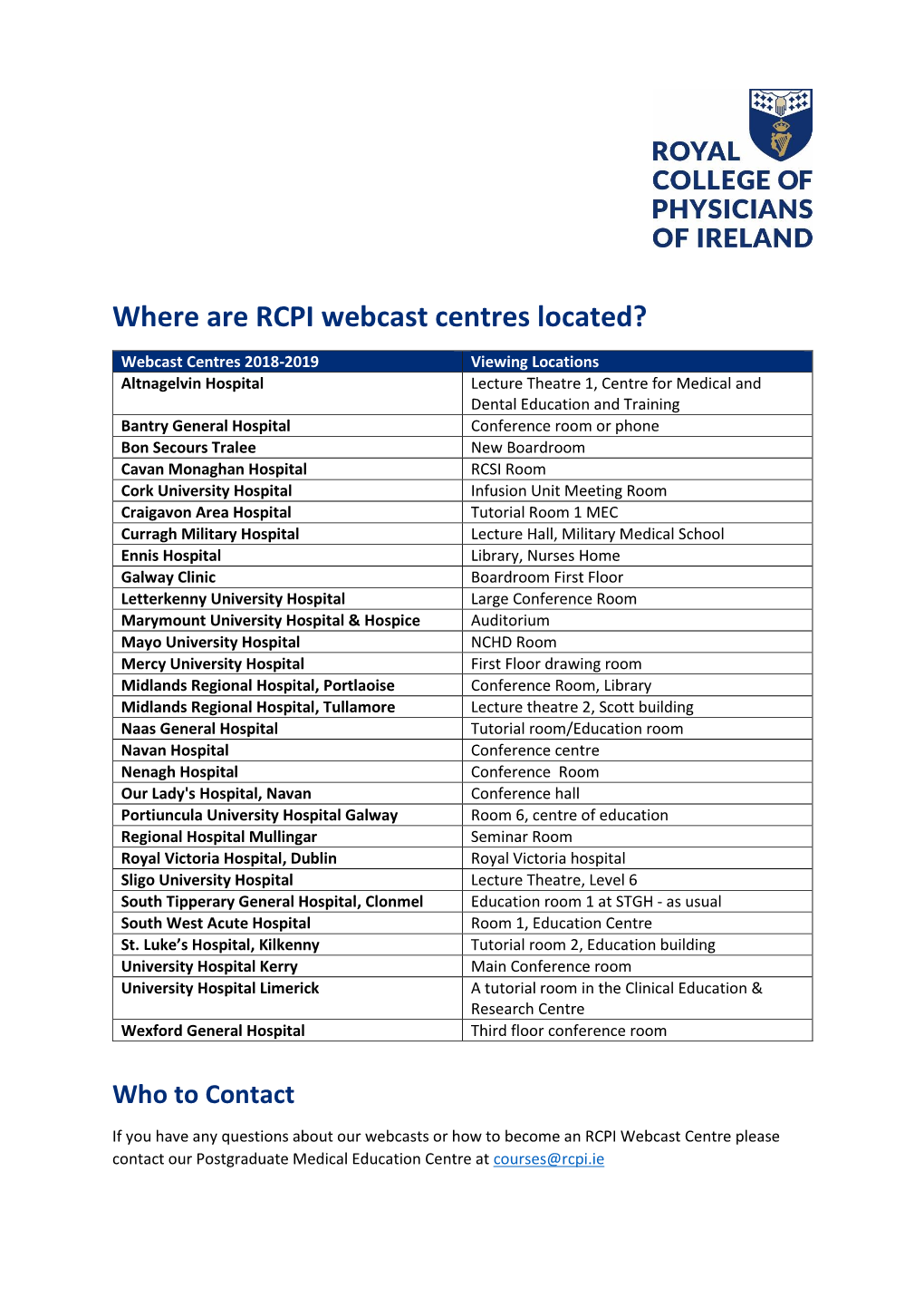 Where Are RCPI Webcast Centres Located?