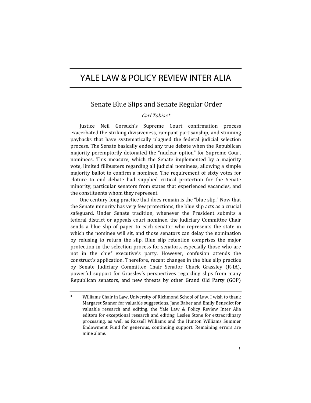 Yale Law & Policy Review Inter Alia