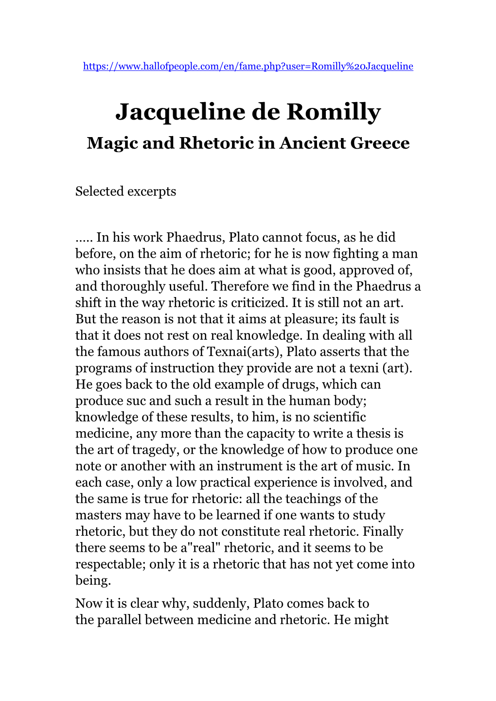 Jacqueline De Romilly Magic and Rhetoric in Ancient Greece