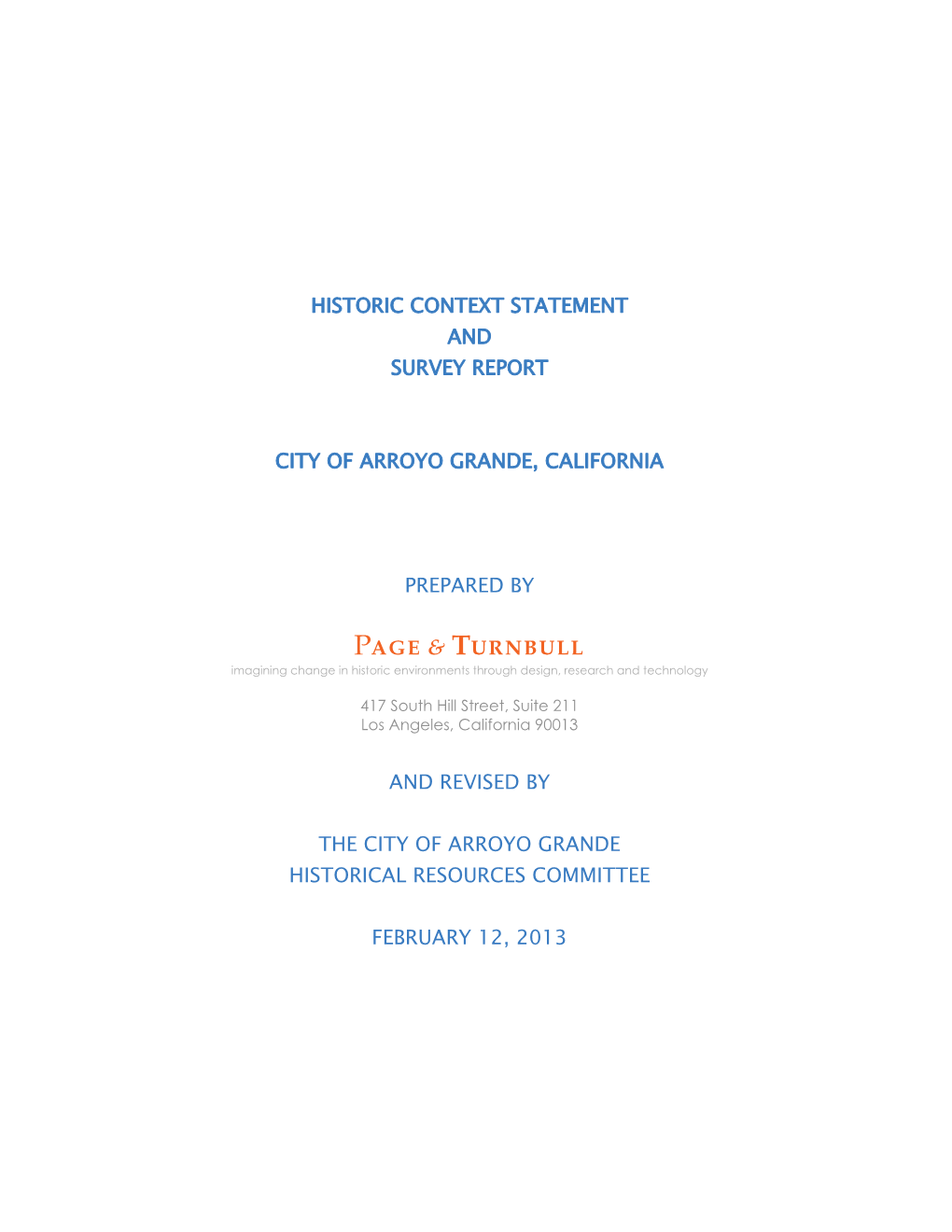 Historic Context Statement and Survey Report City Of