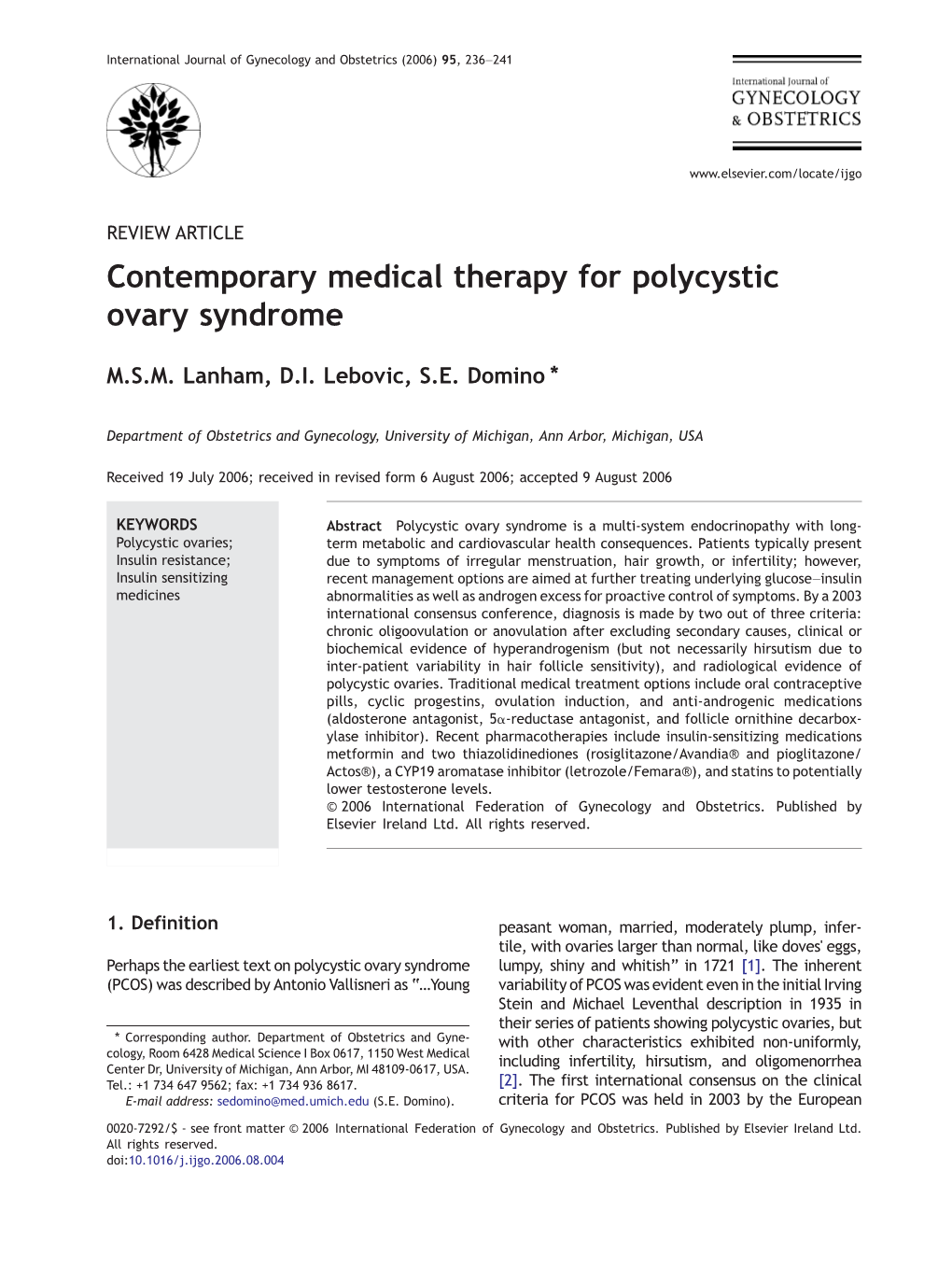 Contemporary Medical Therapy for Polycystic Ovary Syndrome