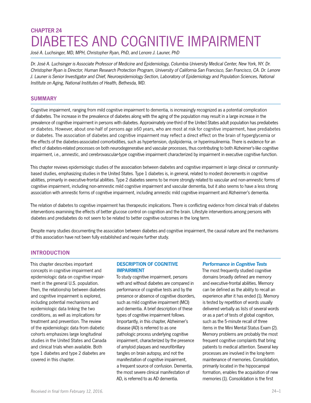 DIABETES and COGNITIVE IMPAIRMENT José A