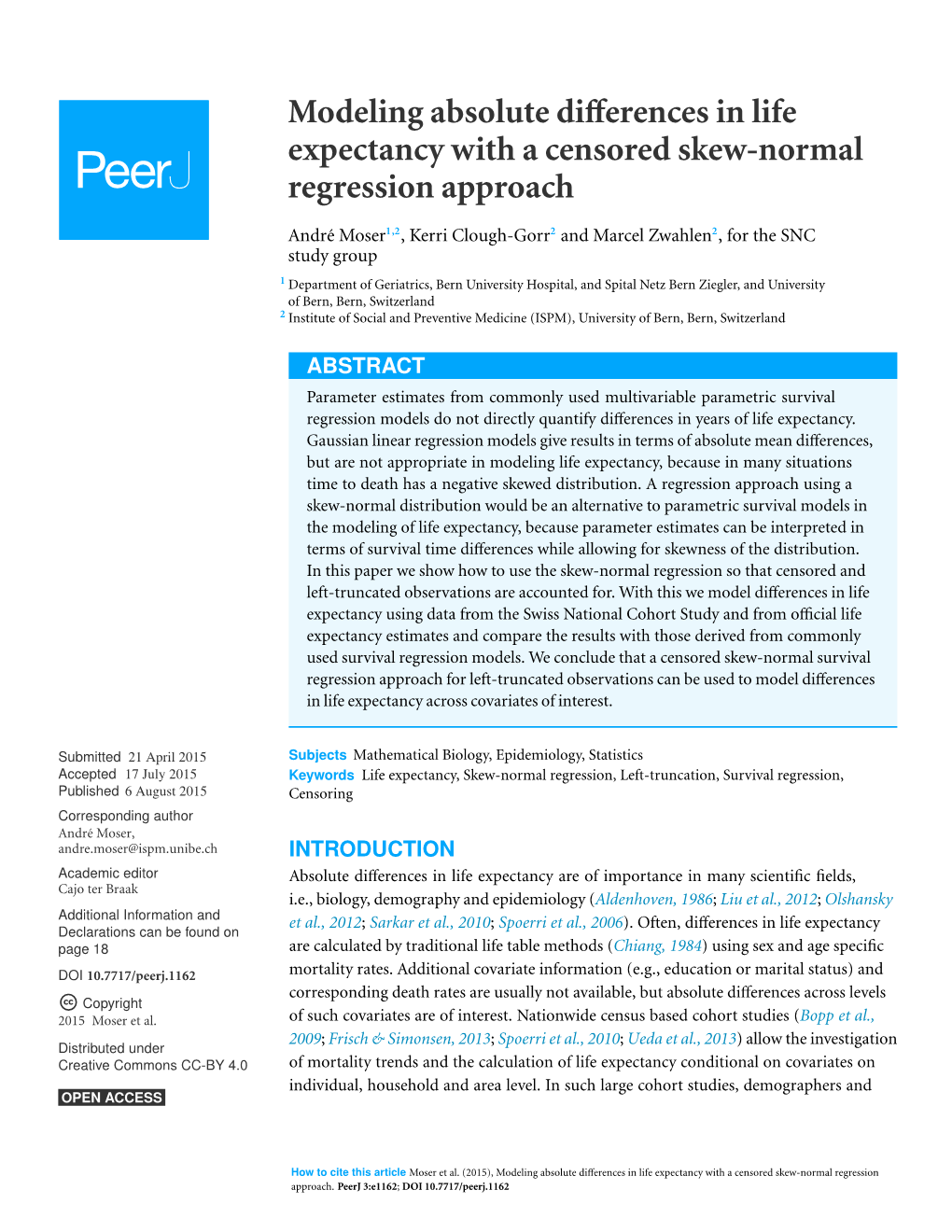 Modeling Absolute Differences in Life Expectancy with a Censored Skew-Normal Regression Approach