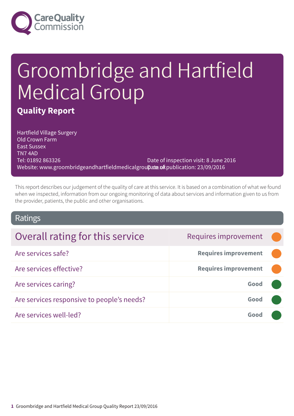 Groombridge and Hartfield Medical Group Quality Report