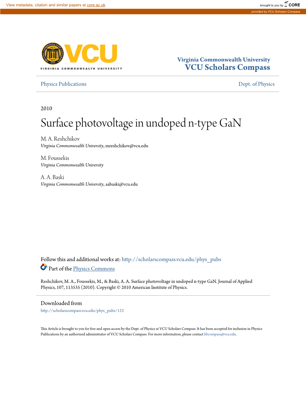 Surface Photovoltage in Undoped N-Type Gan M
