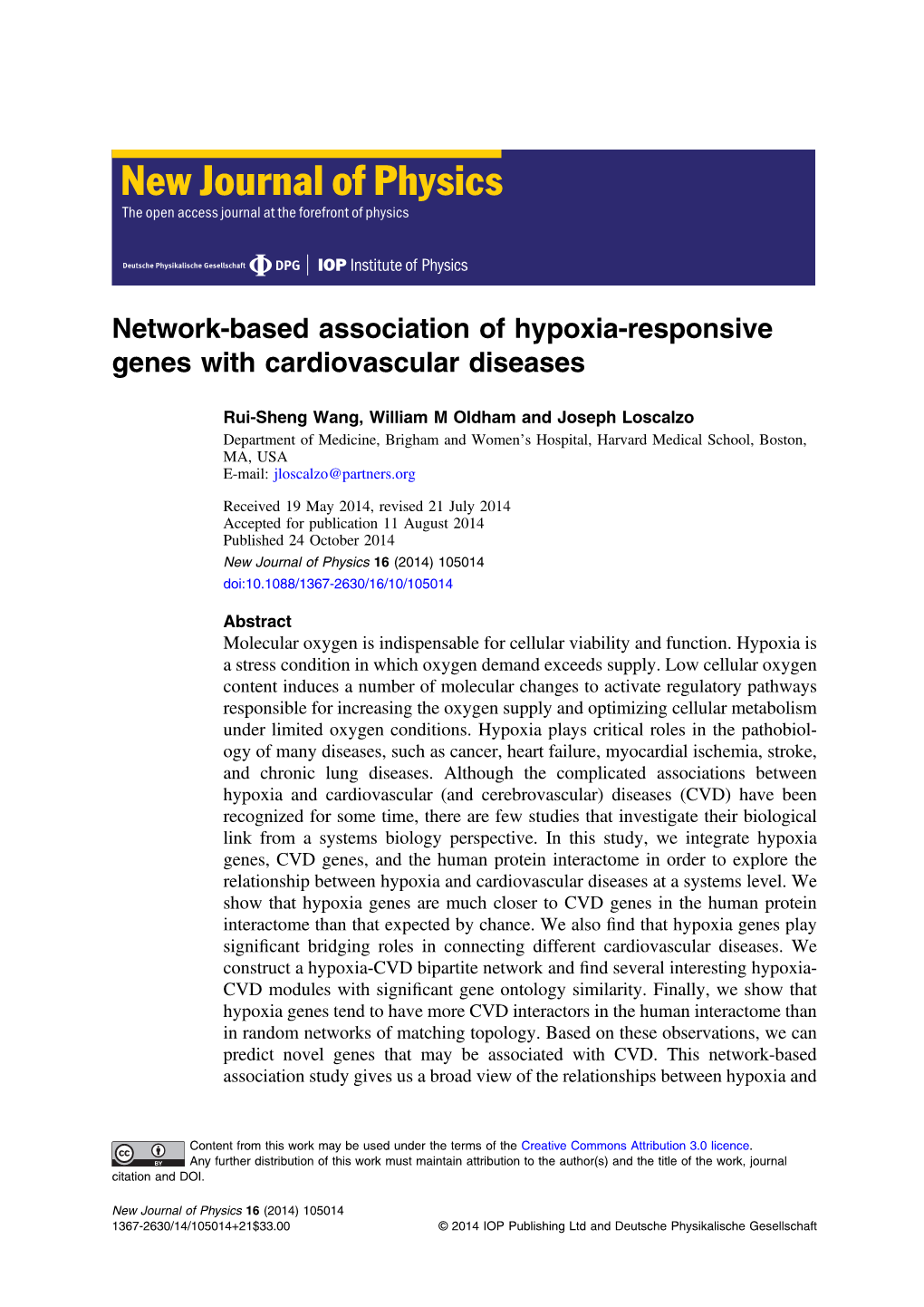 Network-Based Association of Hypoxia-Responsive Genes with Cardiovascular Diseases