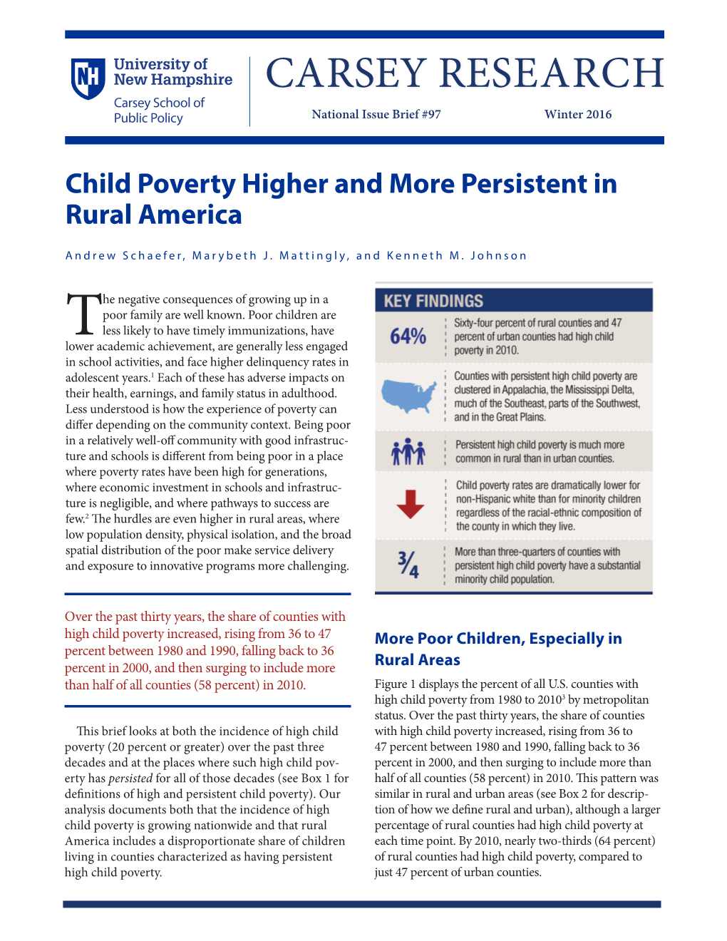 Child Poverty Higher and More Persistent in Rural America