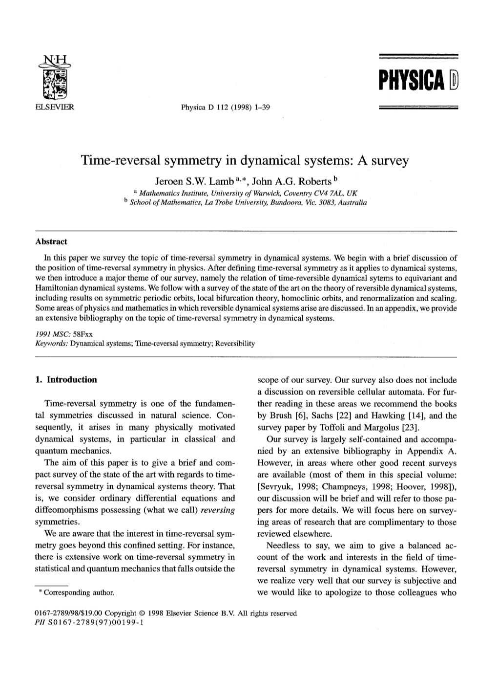 PHYSICA Time-Reversal Symmetry in Dynamical Systems