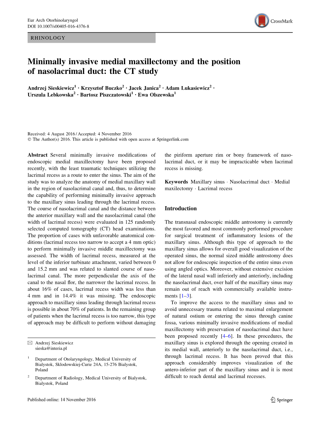 Minimally Invasive Medial Maxillectomy and the Position of Nasolacrimal Duct: the CT Study