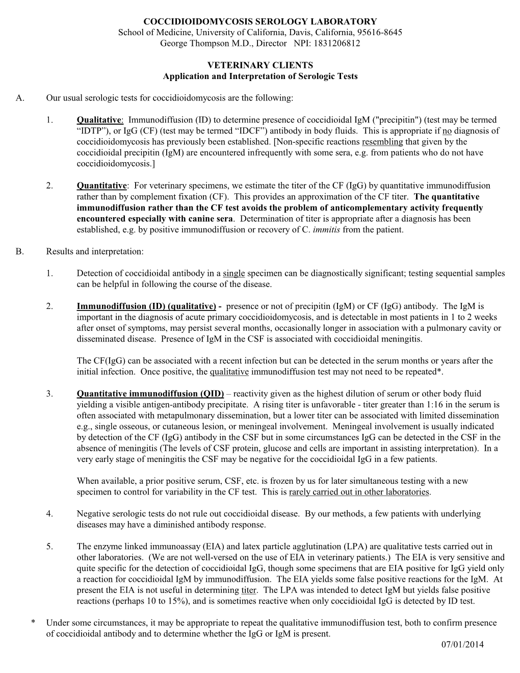 Interpretation of Serologic Tests