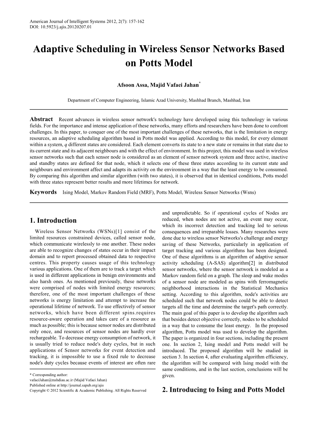 MRF), Potts Model, Wireless Sensor Networks (Wsns