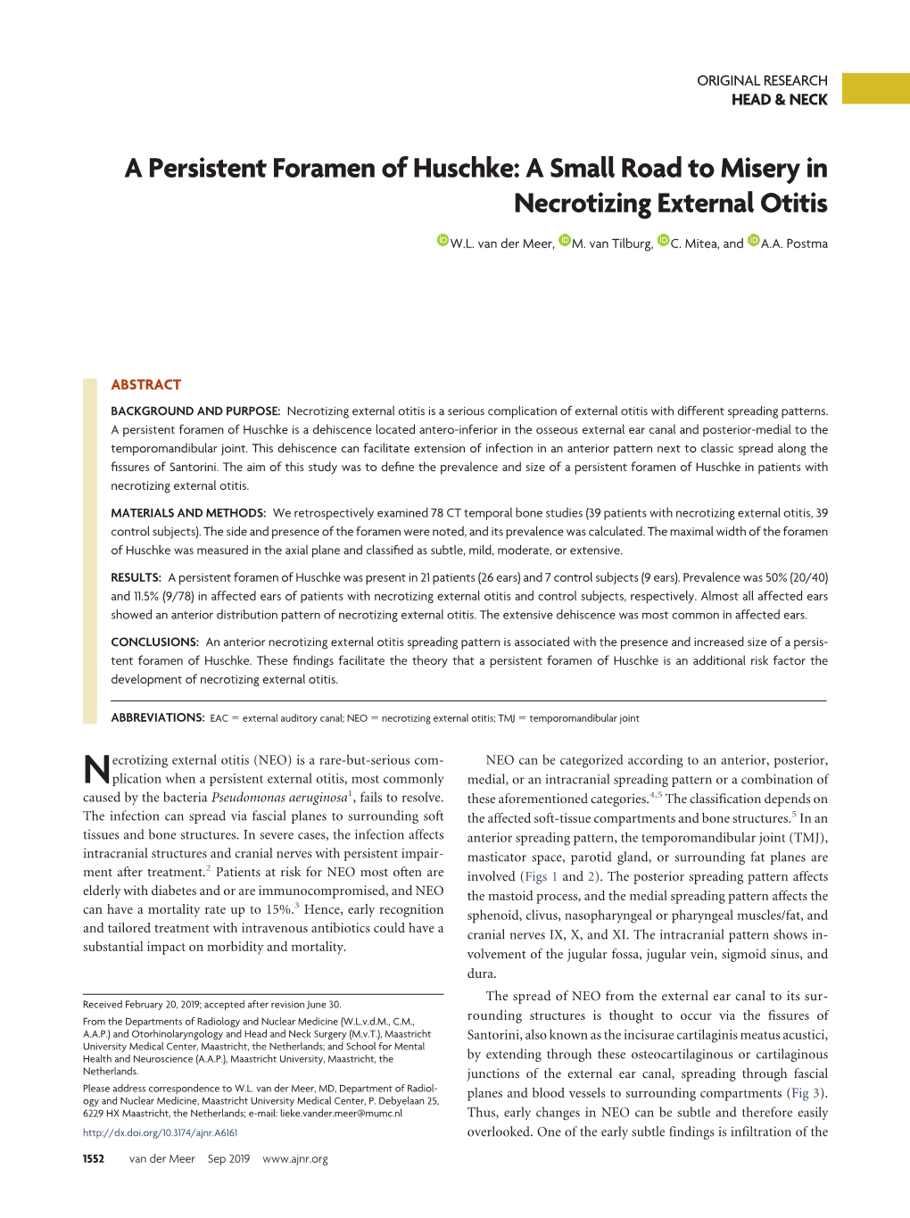 A Small Road to Misery in Necrotizing External Otitis