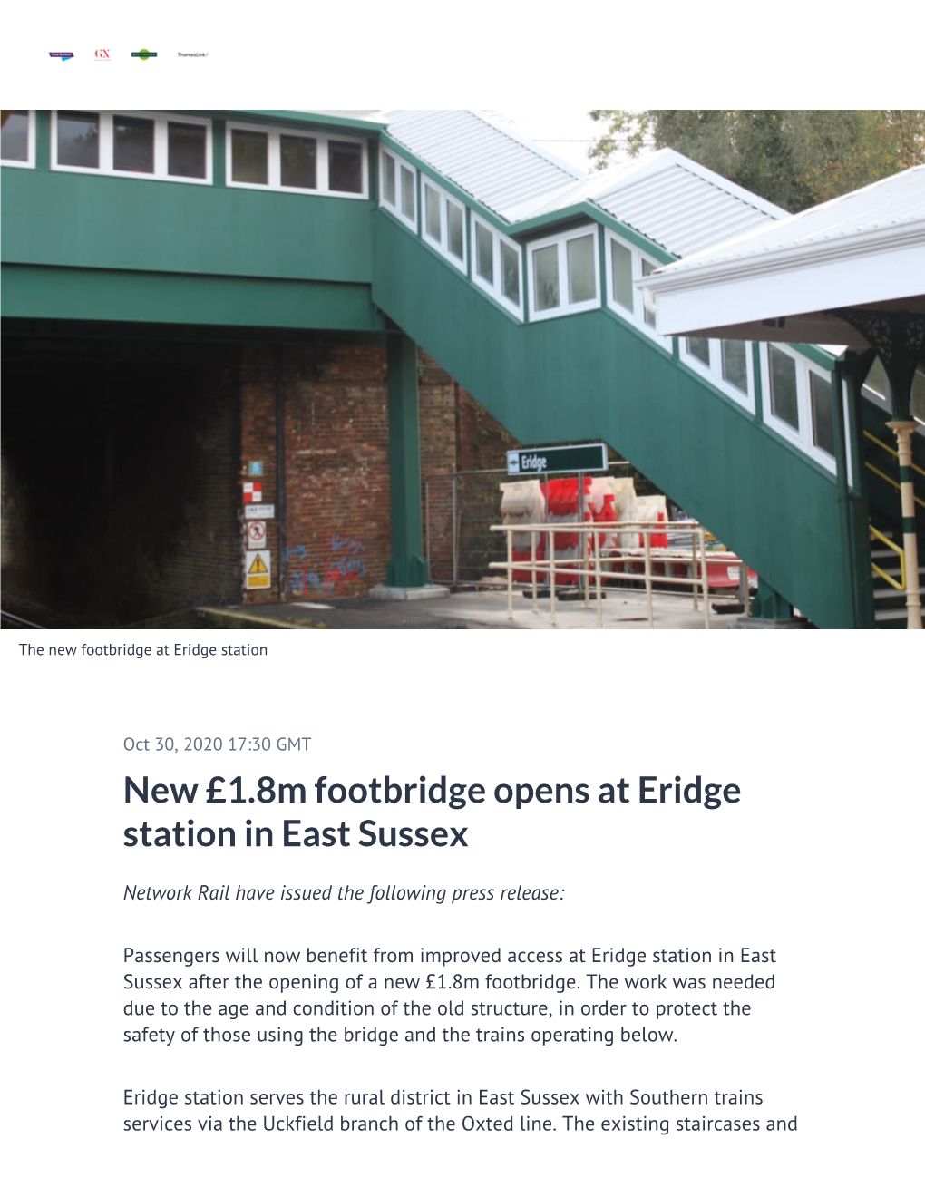New £1.8M Footbridge Opens at Eridge Station in East Sussex
