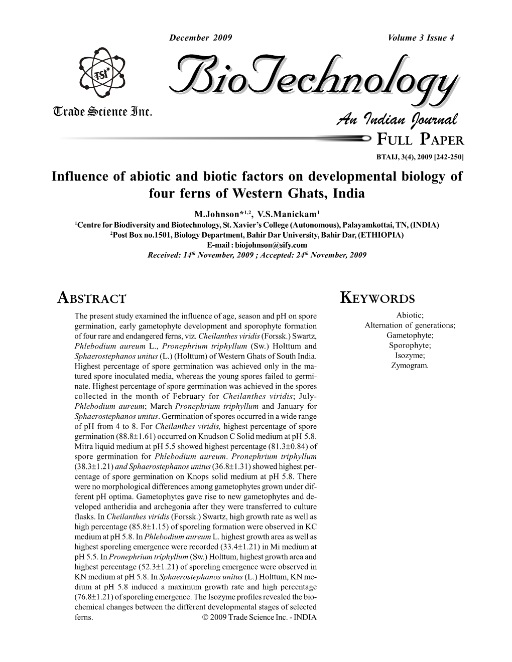 Influence of Abiotic and Biotic Factors On