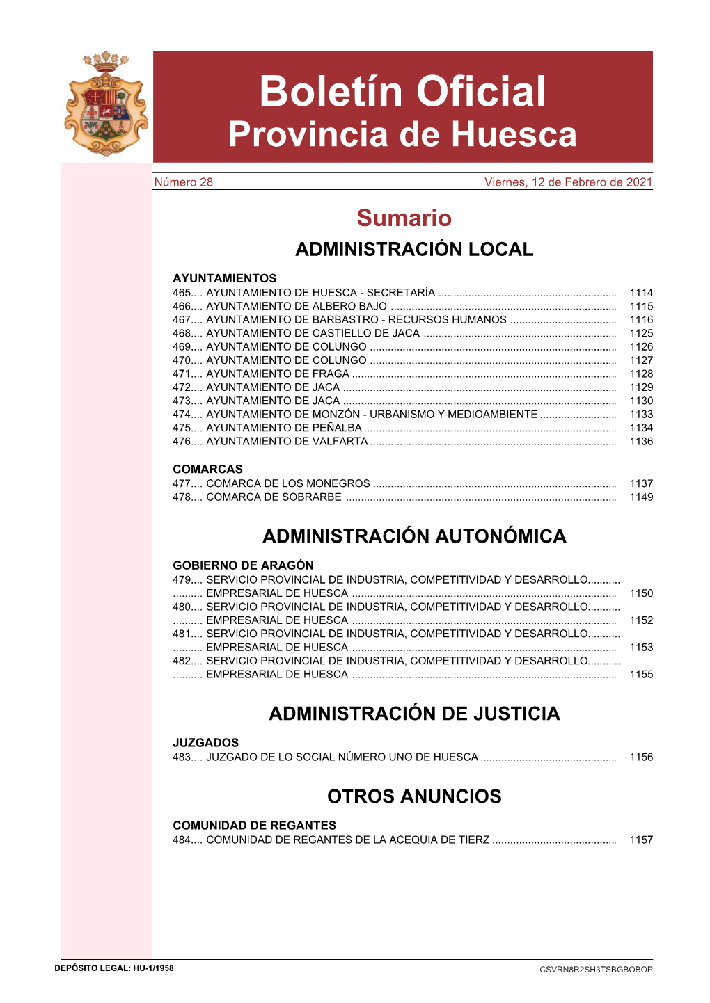 Boletín Oficial Provincia De Huesca