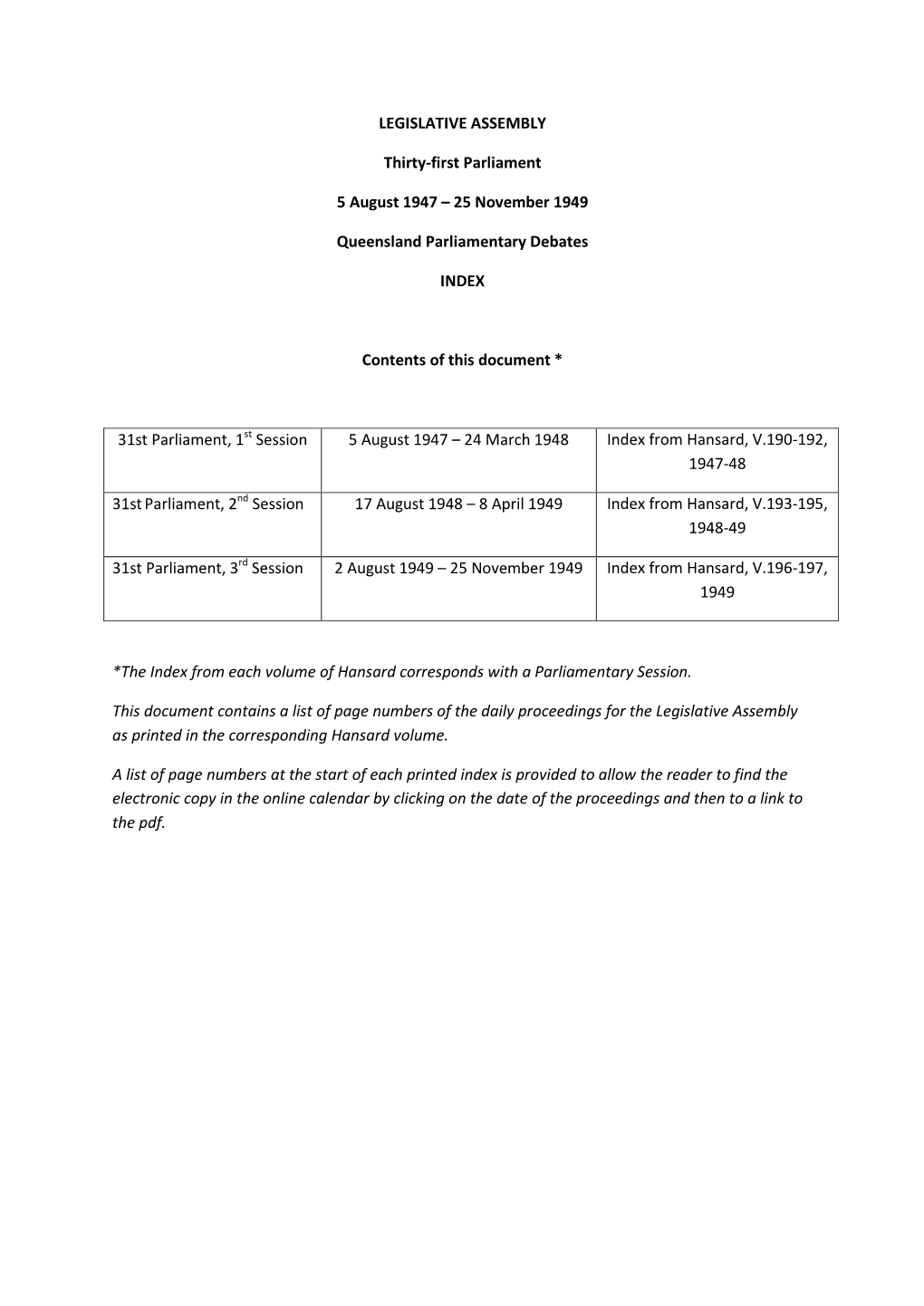 1947-1949 Index to Parliamentary Debates