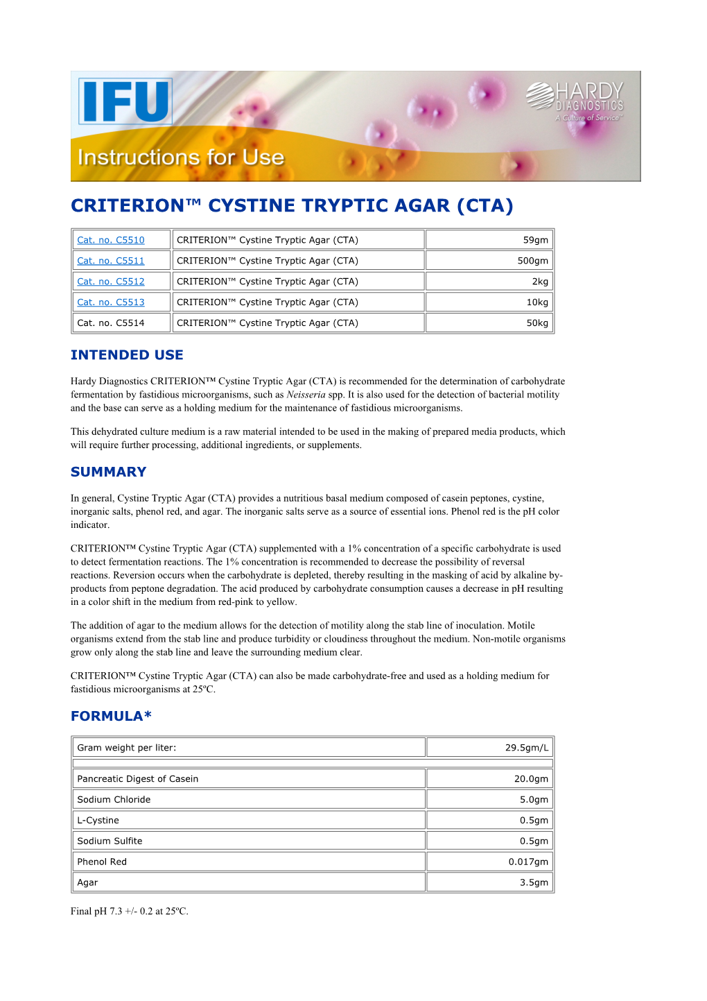 Criterionâ—¢ Cystine Tryptic Agar