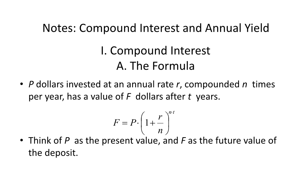 Notes: Compound Interest and Annual Yield I