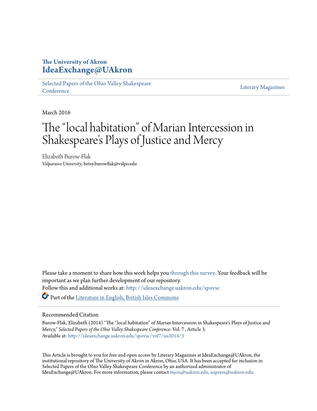 Of Marian Intercession in Shakespeare's Plays of Justice And