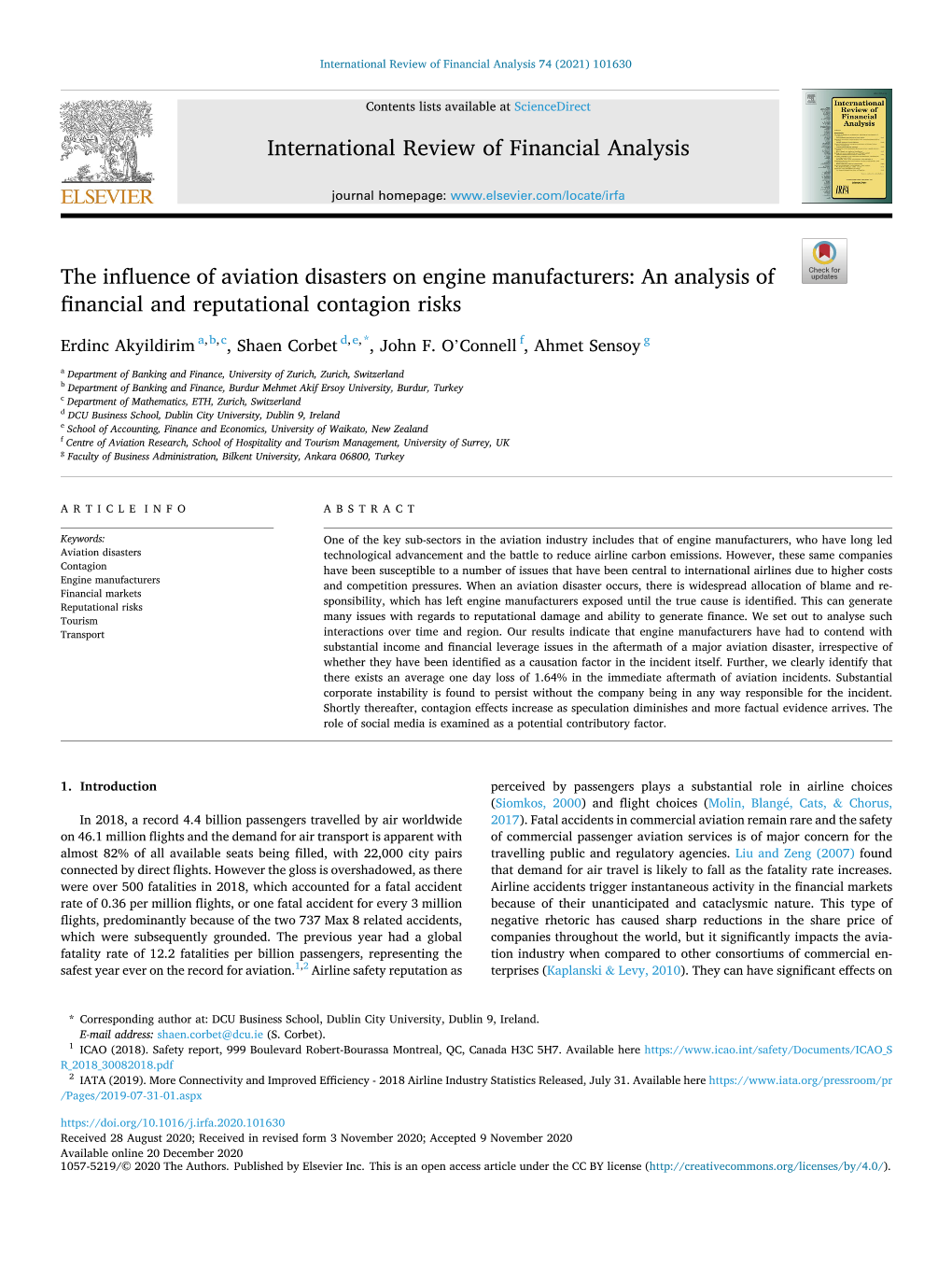 The Influence of Aviation Disasters on Engine Manufacturers: an Analysis of Financial and Reputational Contagion Risks