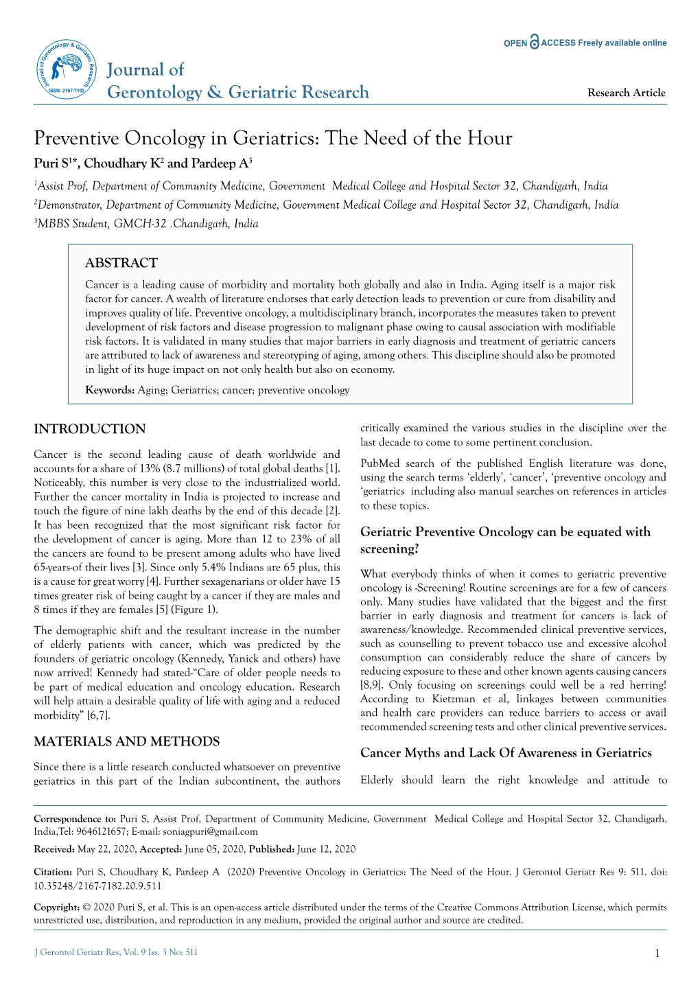 Preventive Oncology in Geriatrics