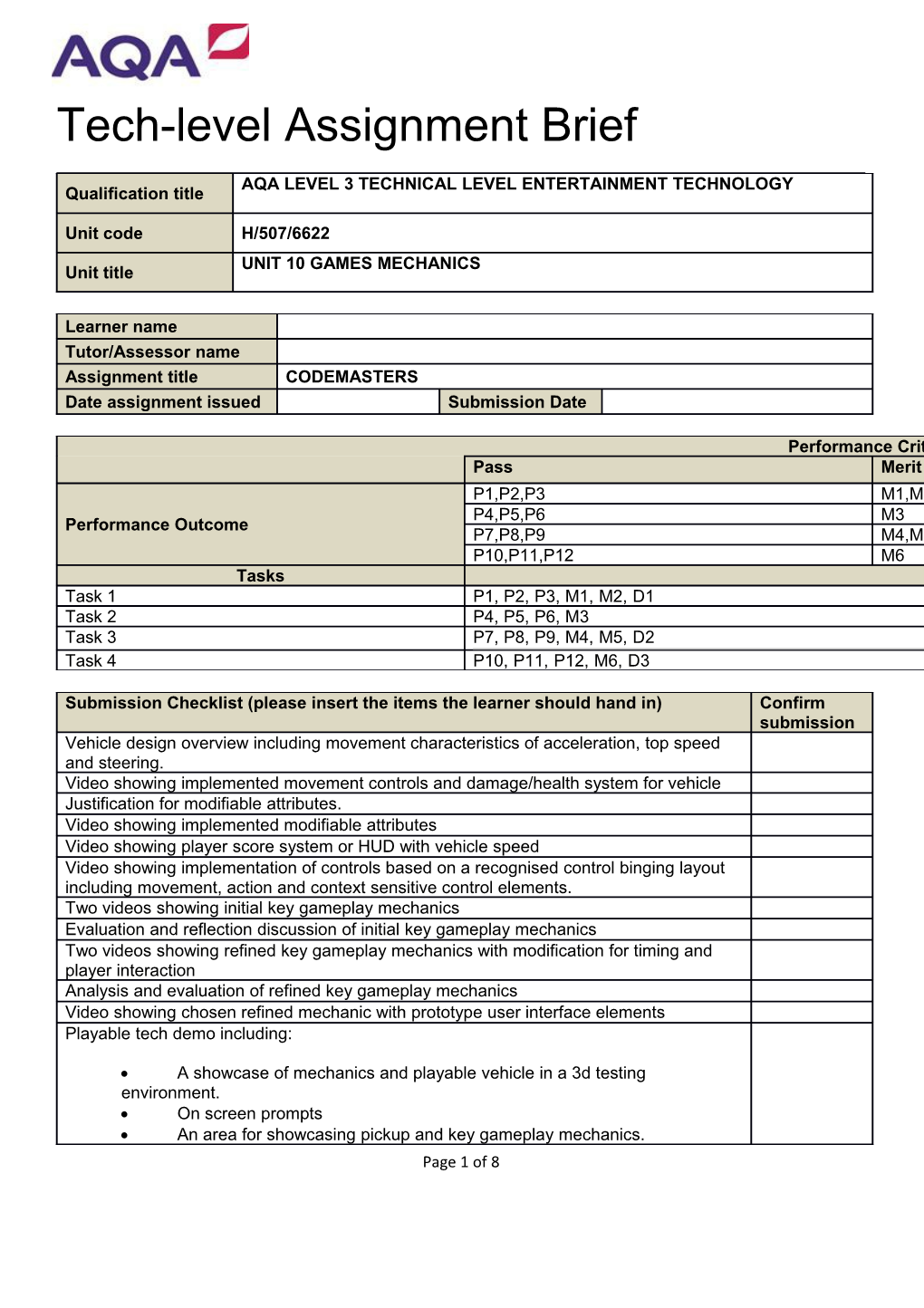 Tech-Level Assignment Brief