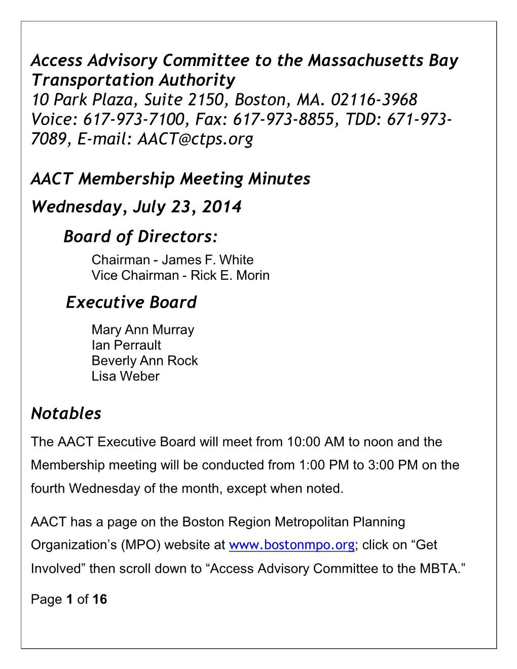 Access Advisory Committee to the MBTA (AACT)