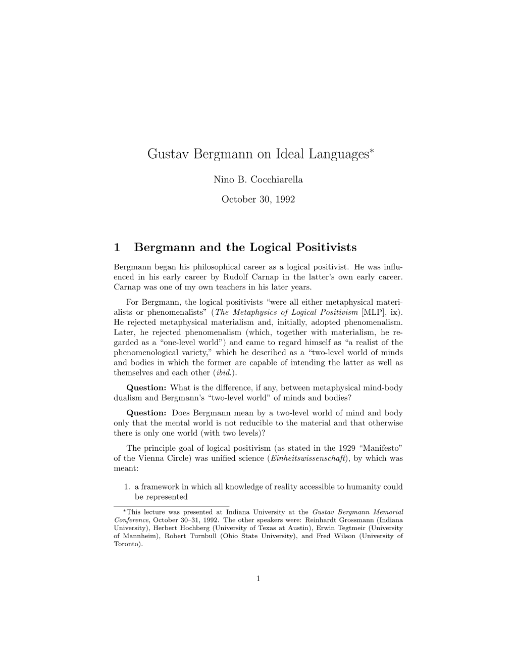 Gustav Bergmann on Ideal Languages