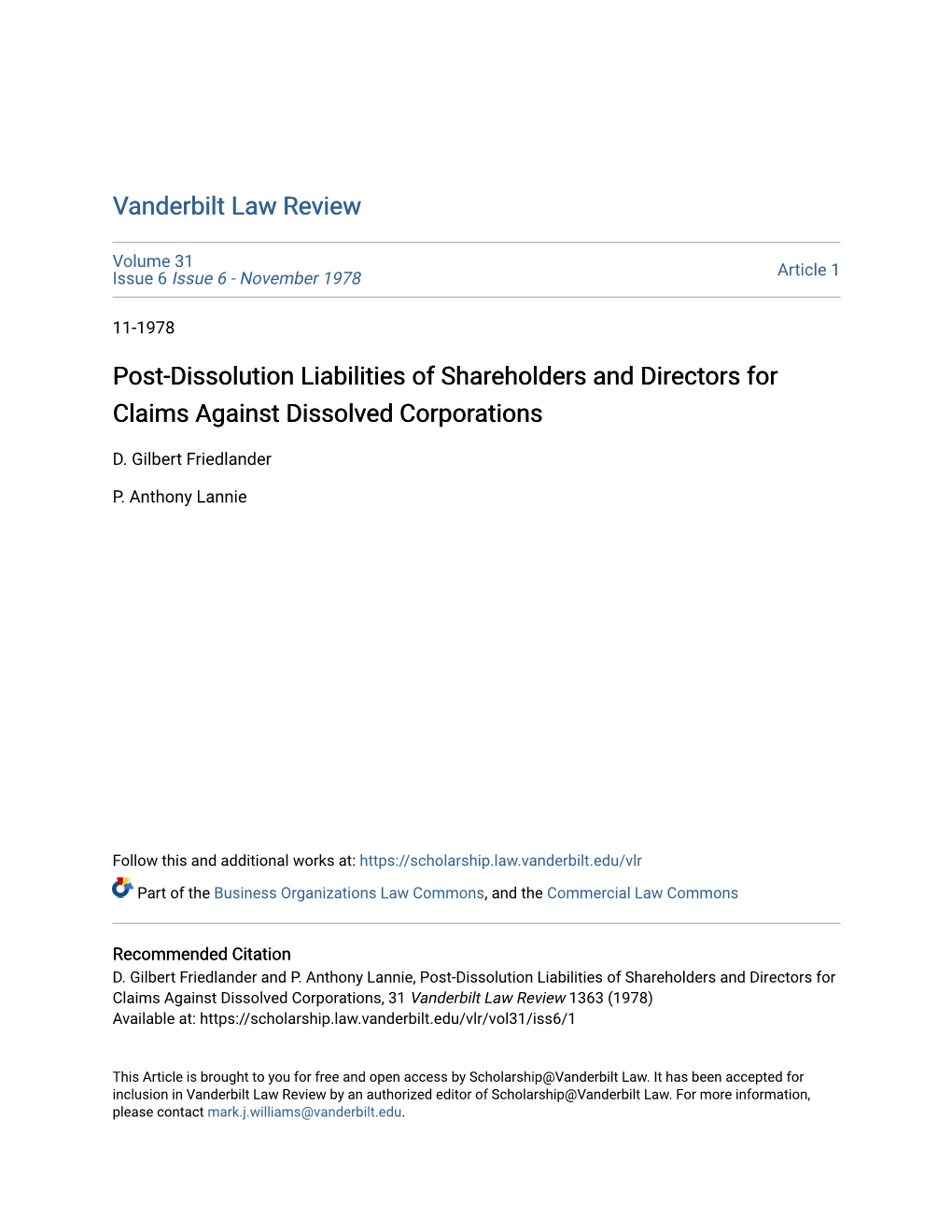 Post-Dissolution Liabilities of Shareholders and Directors for Claims Against Dissolved Corporations