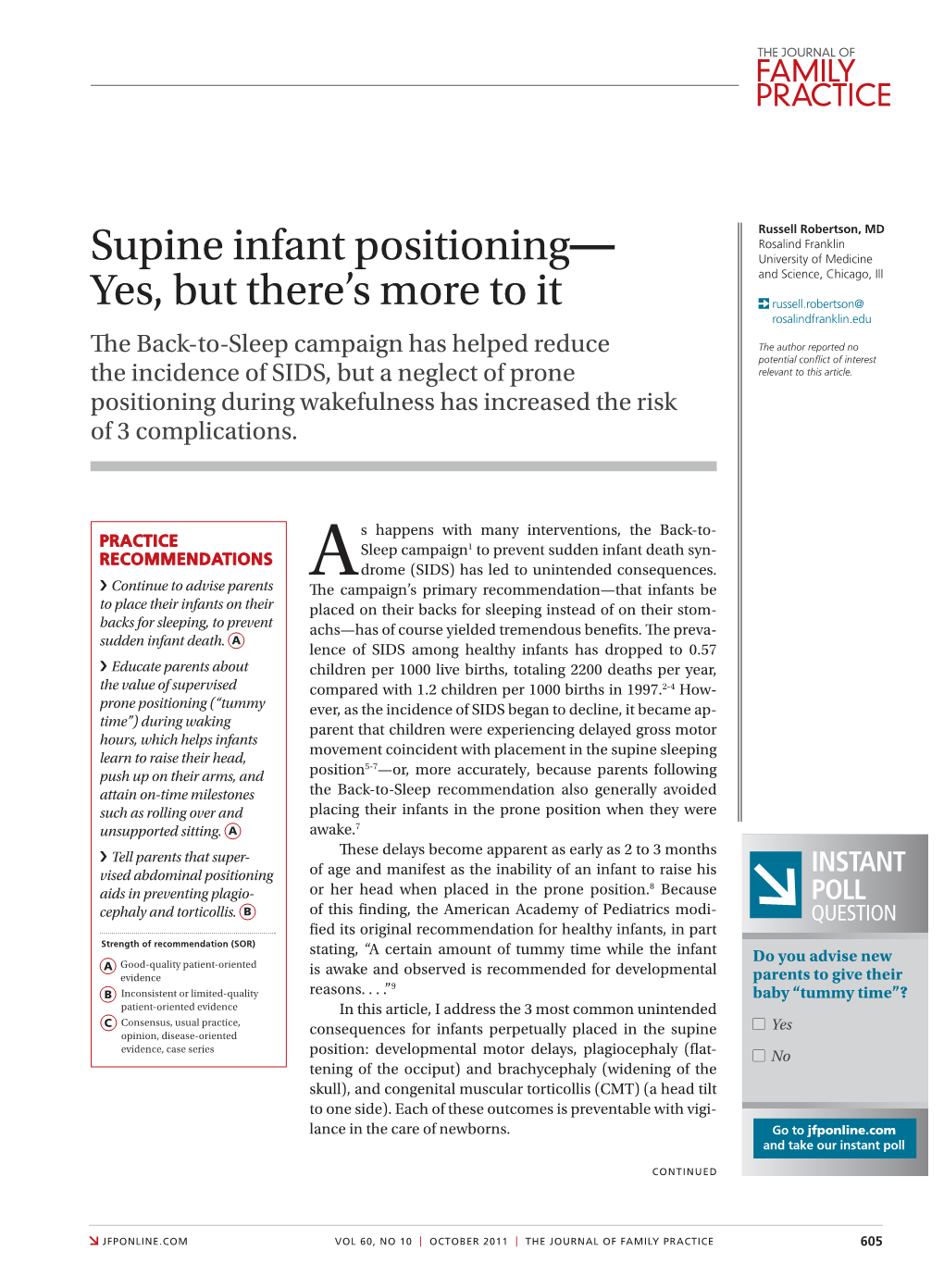 Supine Infant Positioning— Yes, but There's More to It