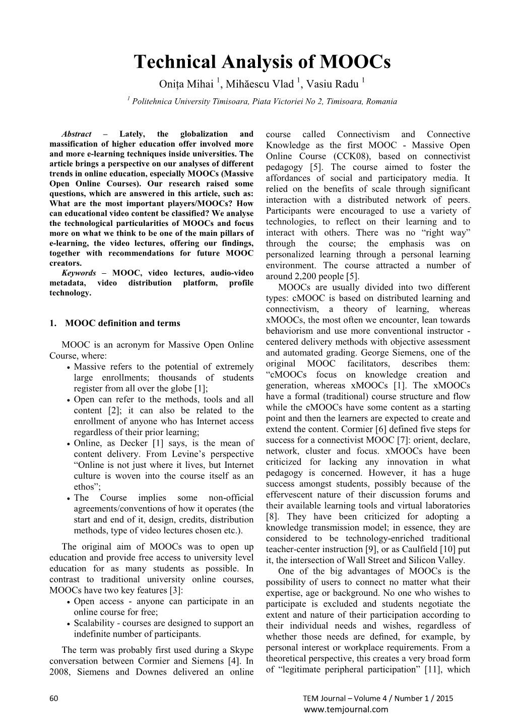 Technical Analysis of Moocs