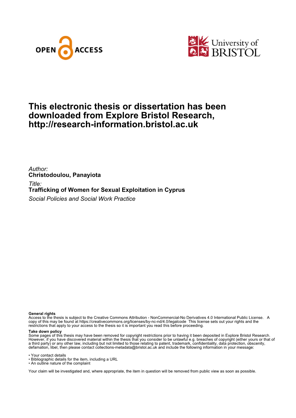 This Electronic Thesis Or Dissertation Has Been Downloaded from Explore Bristol Research