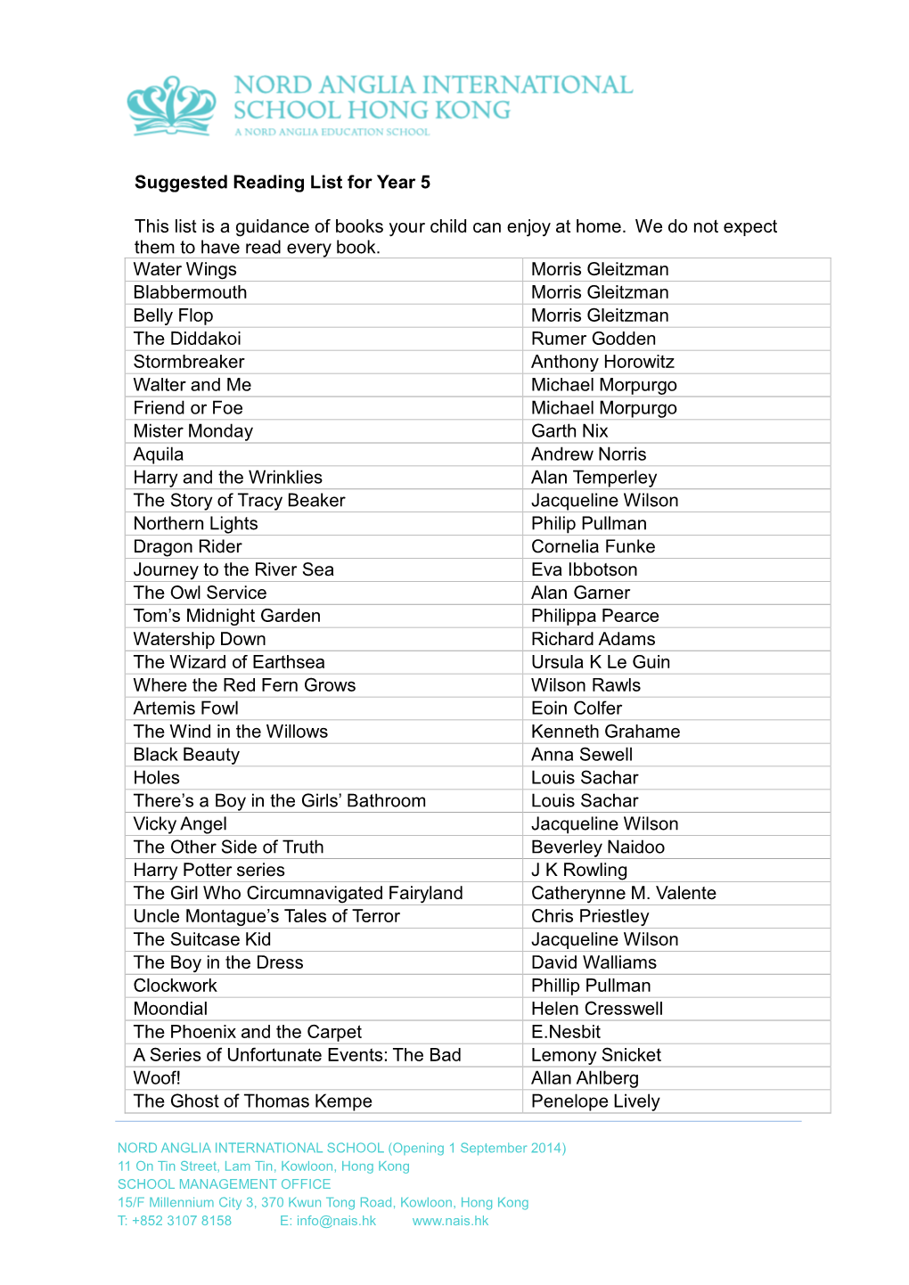 Year 5 Reading List