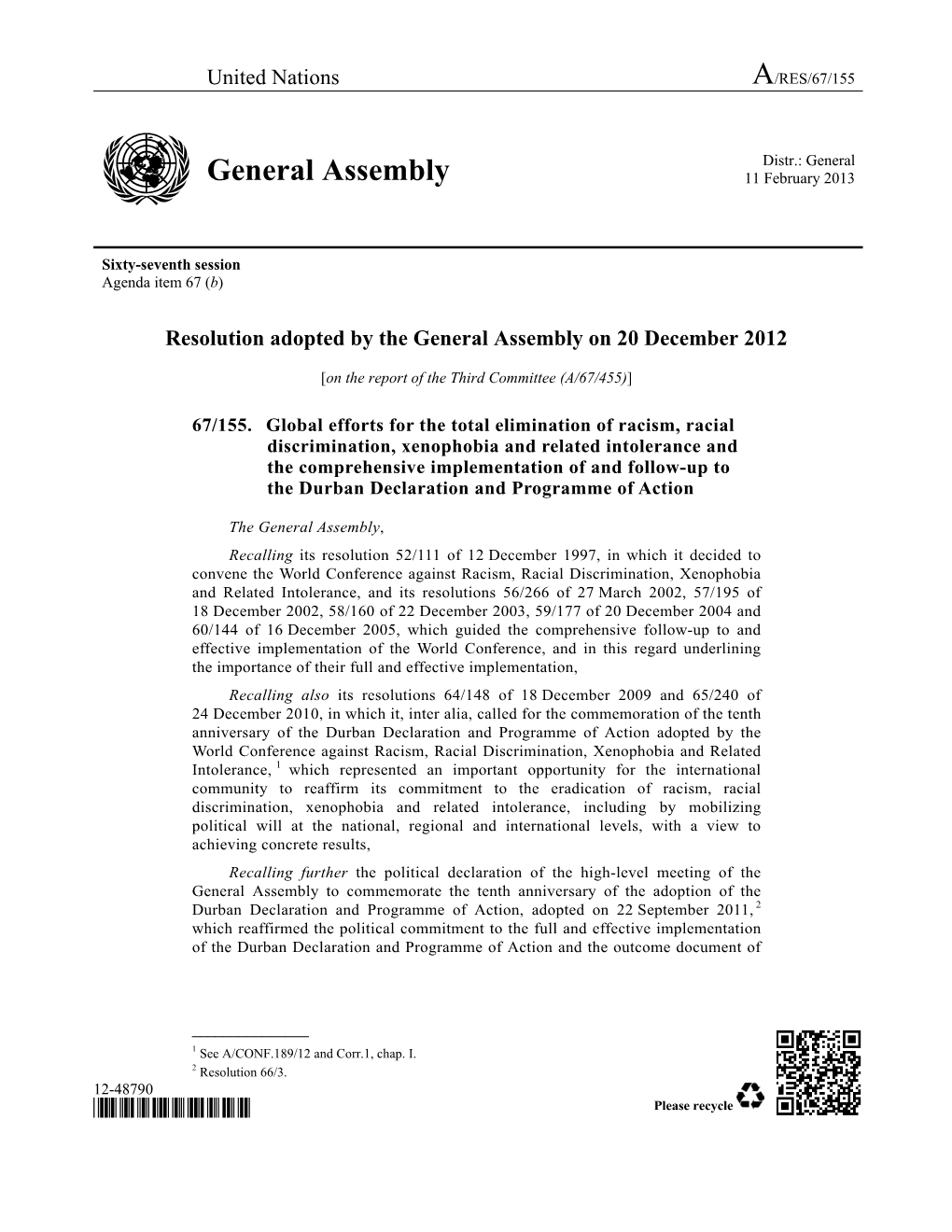 General Assembly 11 February 2013