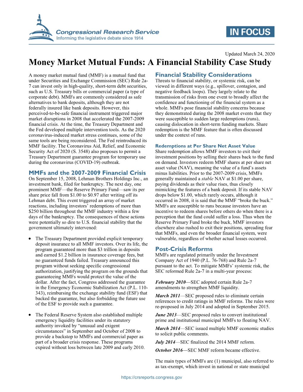 Money Market Mutual Funds: a Financial Stability Case Study