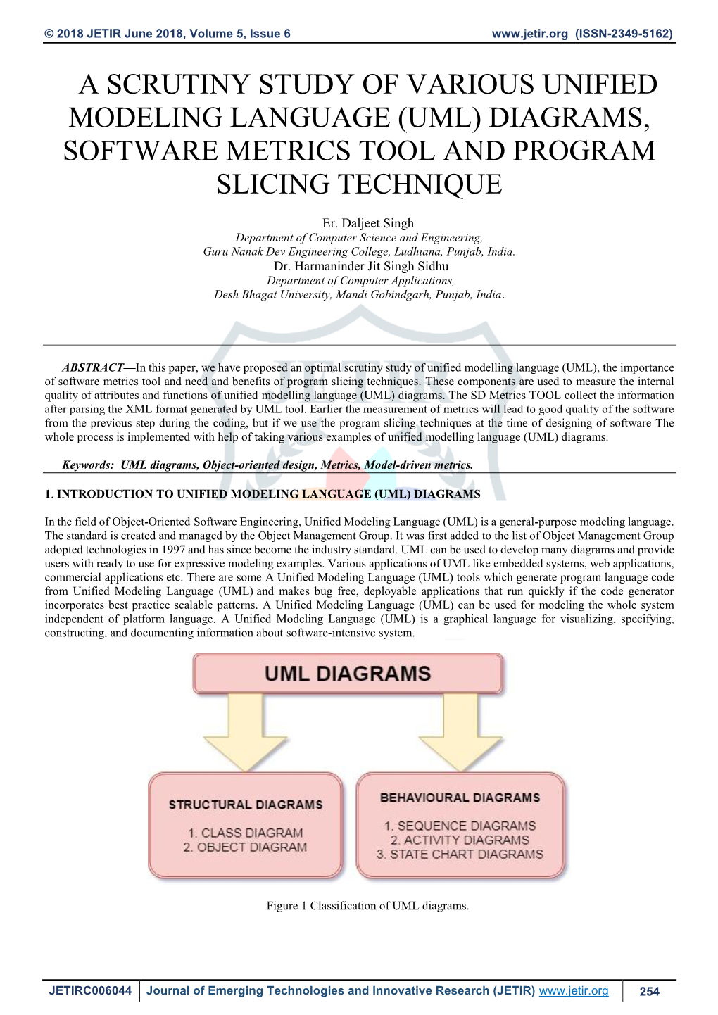 Uml) Diagrams, Software Metrics Tool and Program Slicing Technique